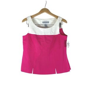 Jessica Howard Pink White Colorblock Linen Blend Sleeveless Blouse Size 6‎ NWT